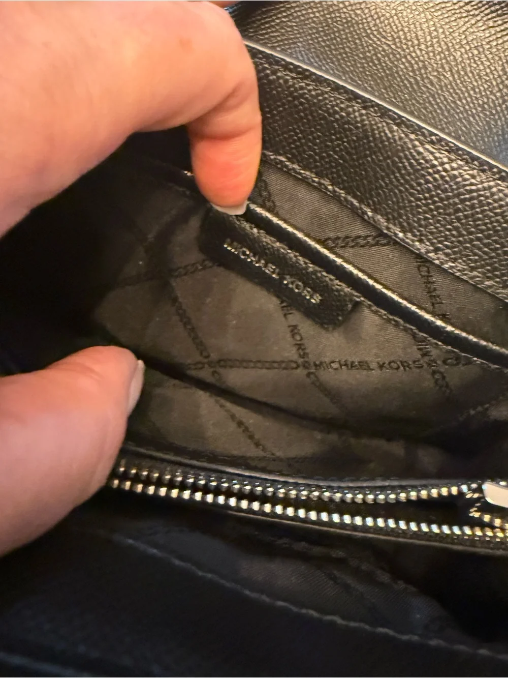 Michael Kors Black Saffiano Leather Crossbody with Silver MK Logo